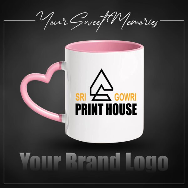 Photo Print Mug ( Heart Handle PINK)