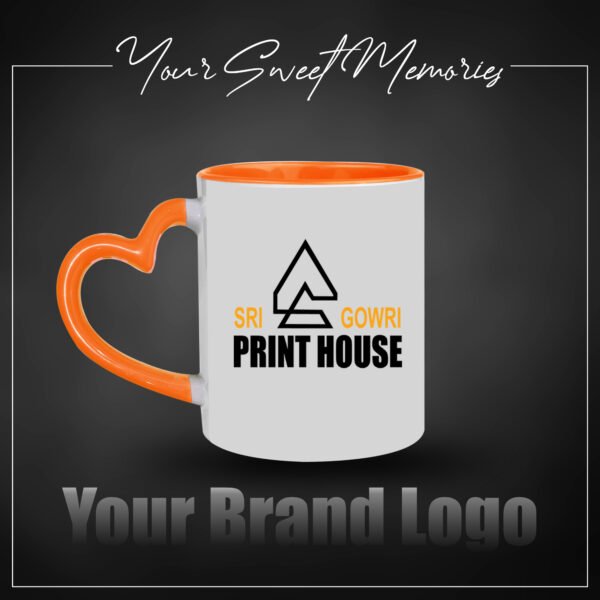 Photo Print Mug ( Heart Handle ORANGE)
