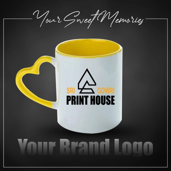 Photo Print Mug ( Heart Handle YELLOW)