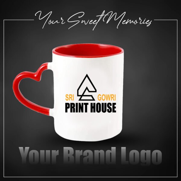 Photo Print Mug ( Heart Handle RED)
