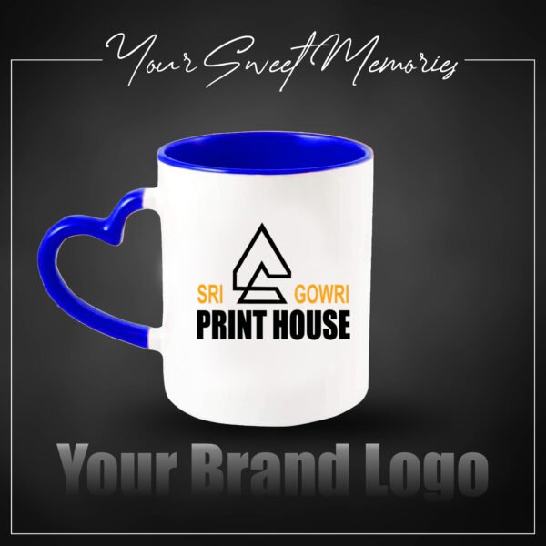 Photo Print Mug ( Heart Handle BLUE)